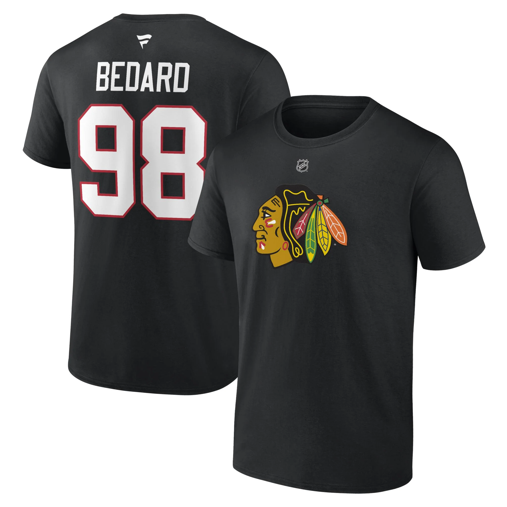 Fanatics Chicago Blackhawks NHL Authentic Stack N&N Tee - C. Bedard (Black) - Image 3