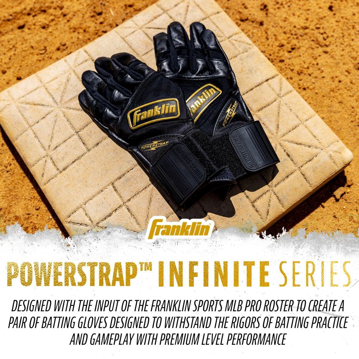 Franklin MLB Powerstrap Infinite Senior Baseball Batting Gloves - Black/Gold - Image 4