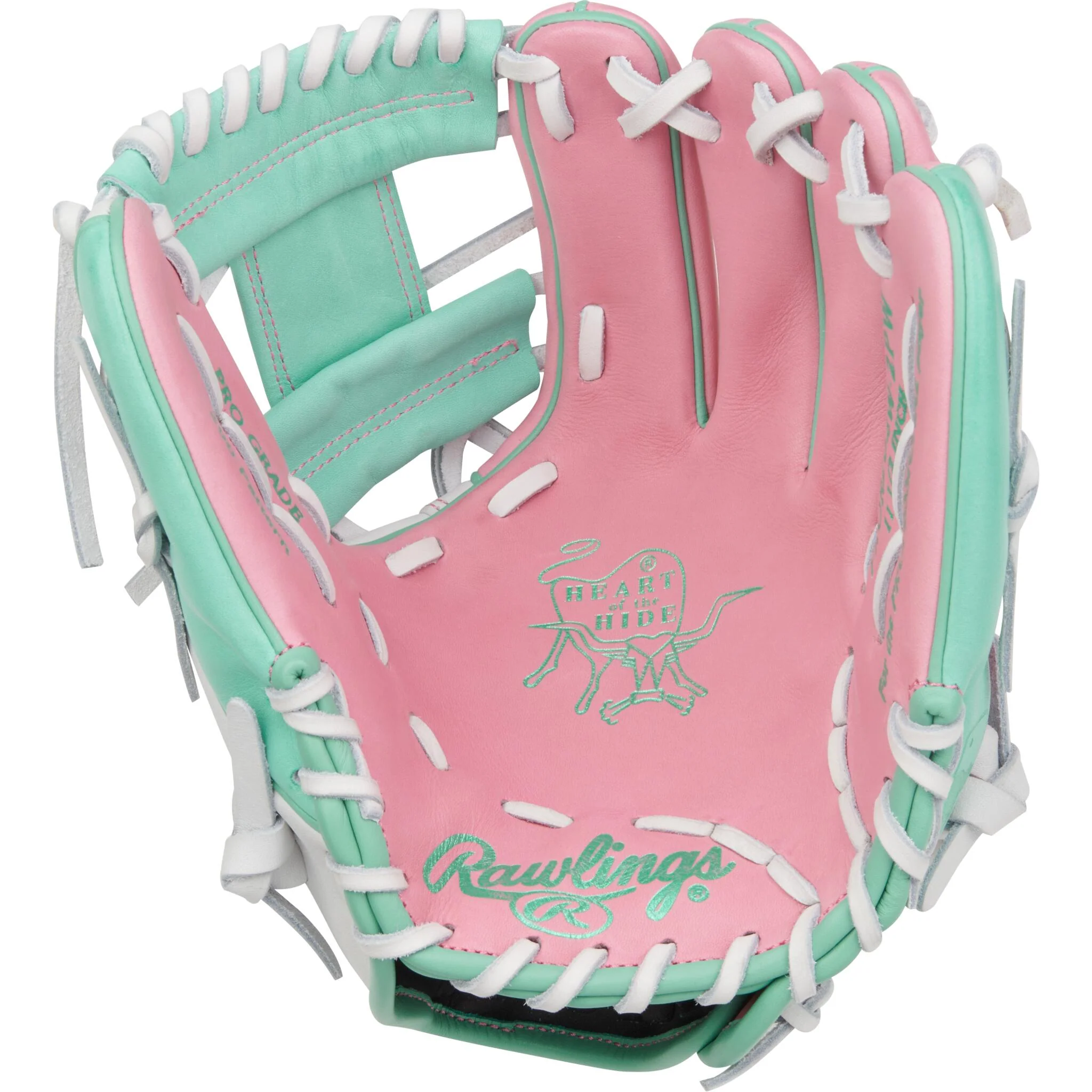Rawlings Heart of the Hide 11.5" Baseball Glove - Pink/Mint/White - Right Hand Throw - Image 2