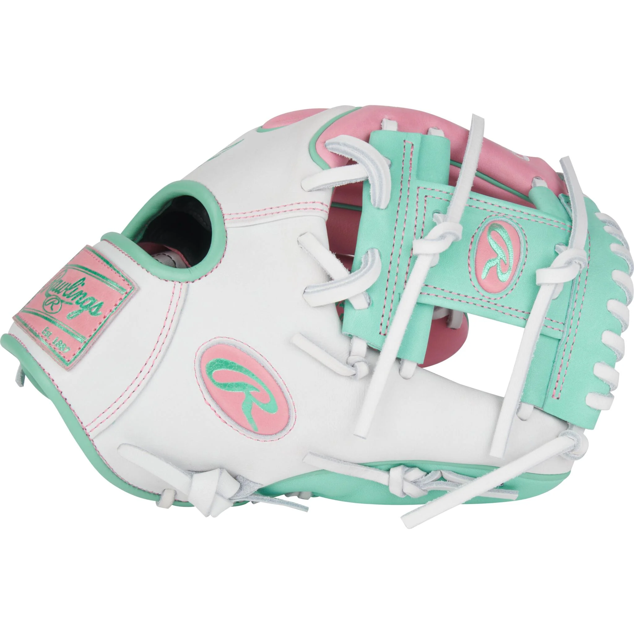 Rawlings Heart of the Hide 11.5" Baseball Glove - Pink/Mint/White - Right Hand Throw - Image 3