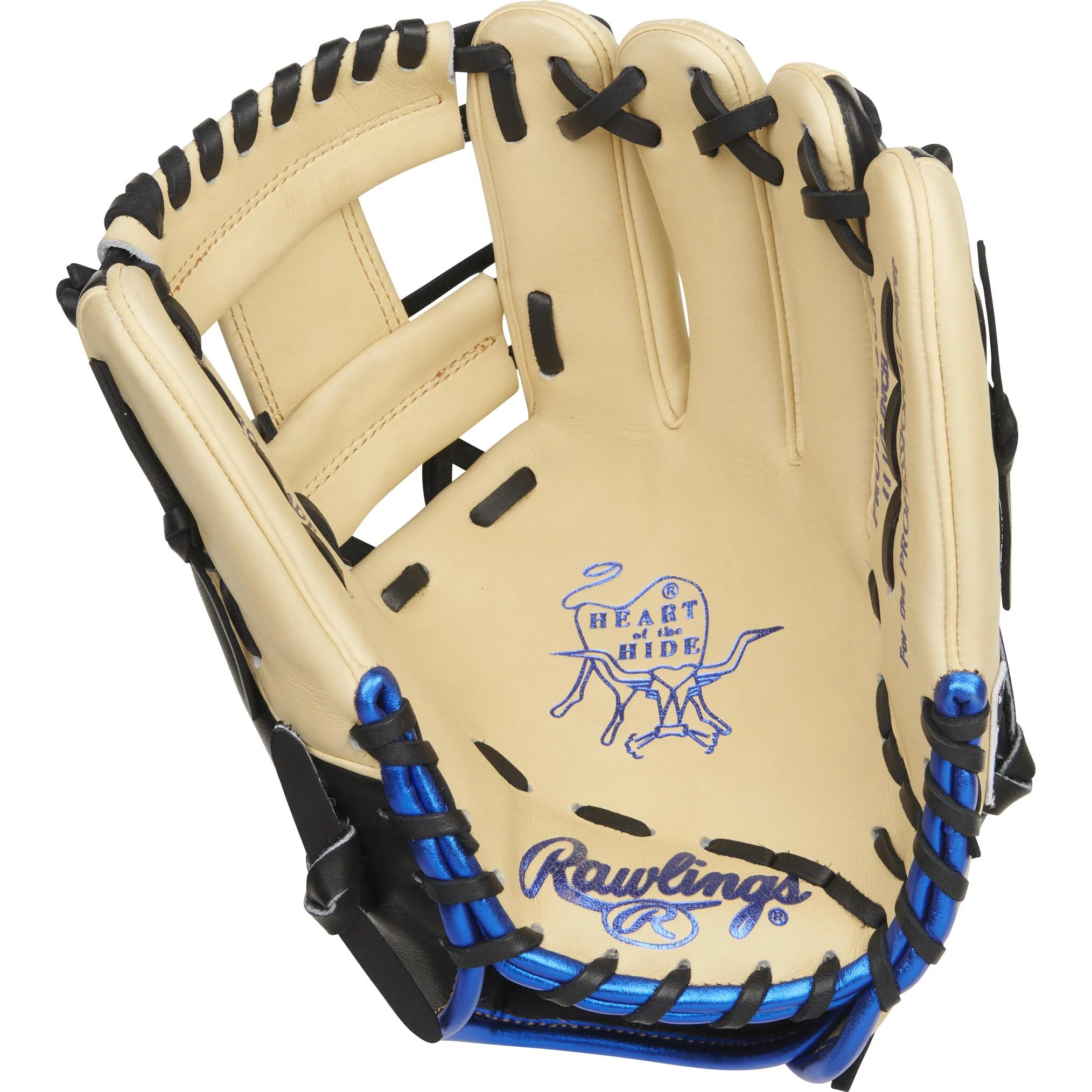 Rawlings Heart Of The Hide 11.5" Baseball Glove - Black/Camel/Blue - Right Hand Throw - Image 2