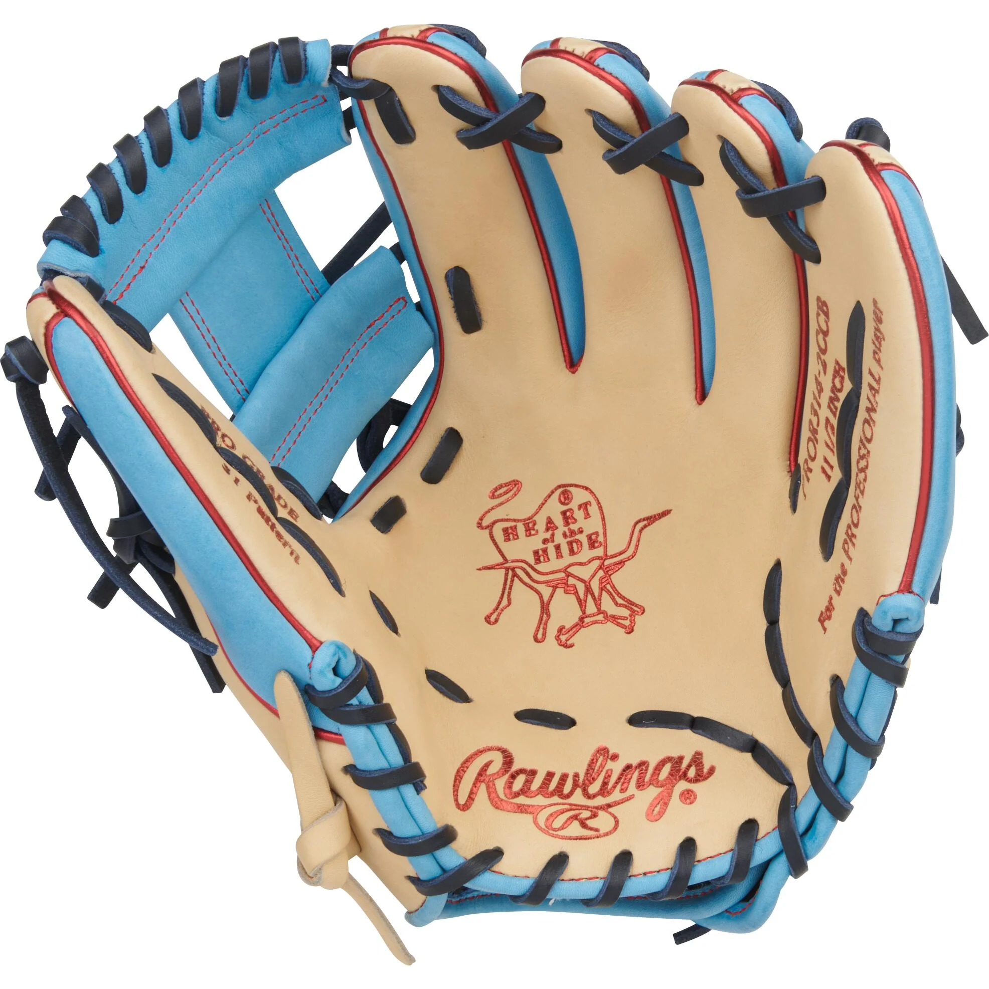 Rawlings Heart of the Hide 11.5" Baseball Glove - Camel/Columbia Blue - Right Hand Throw - Image 2