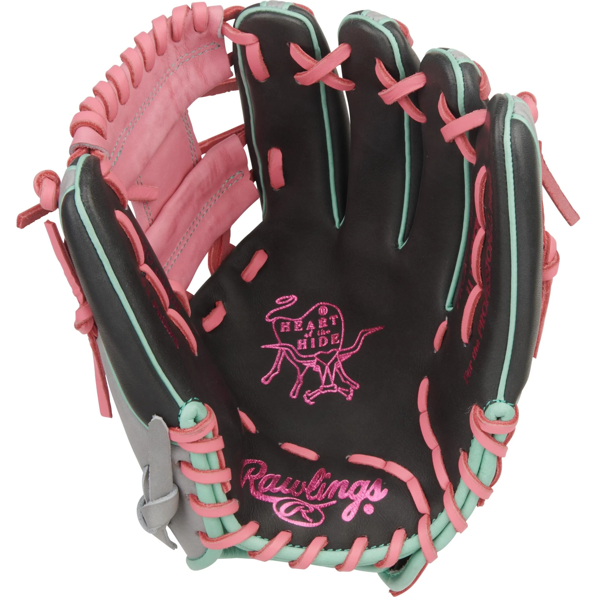 Rawlings Heart of the Hide 11.5" Baseball Glove - Dark Shadow/Gray/Pink - Right Hand Throw - Image 2