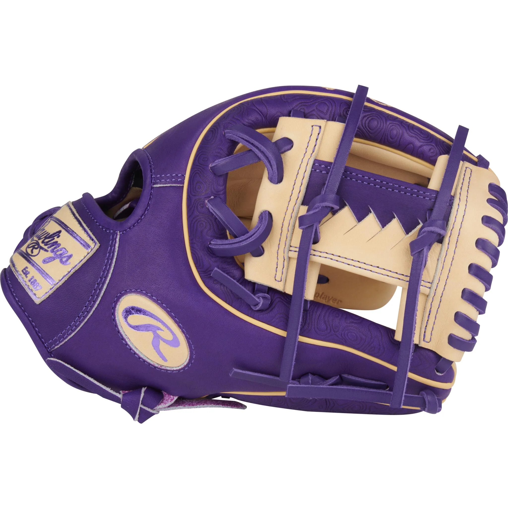 Rawlings Heart of the Hide 11.75" Baseball Glove - Camel/Purple - Right Hand Throw - Image 3
