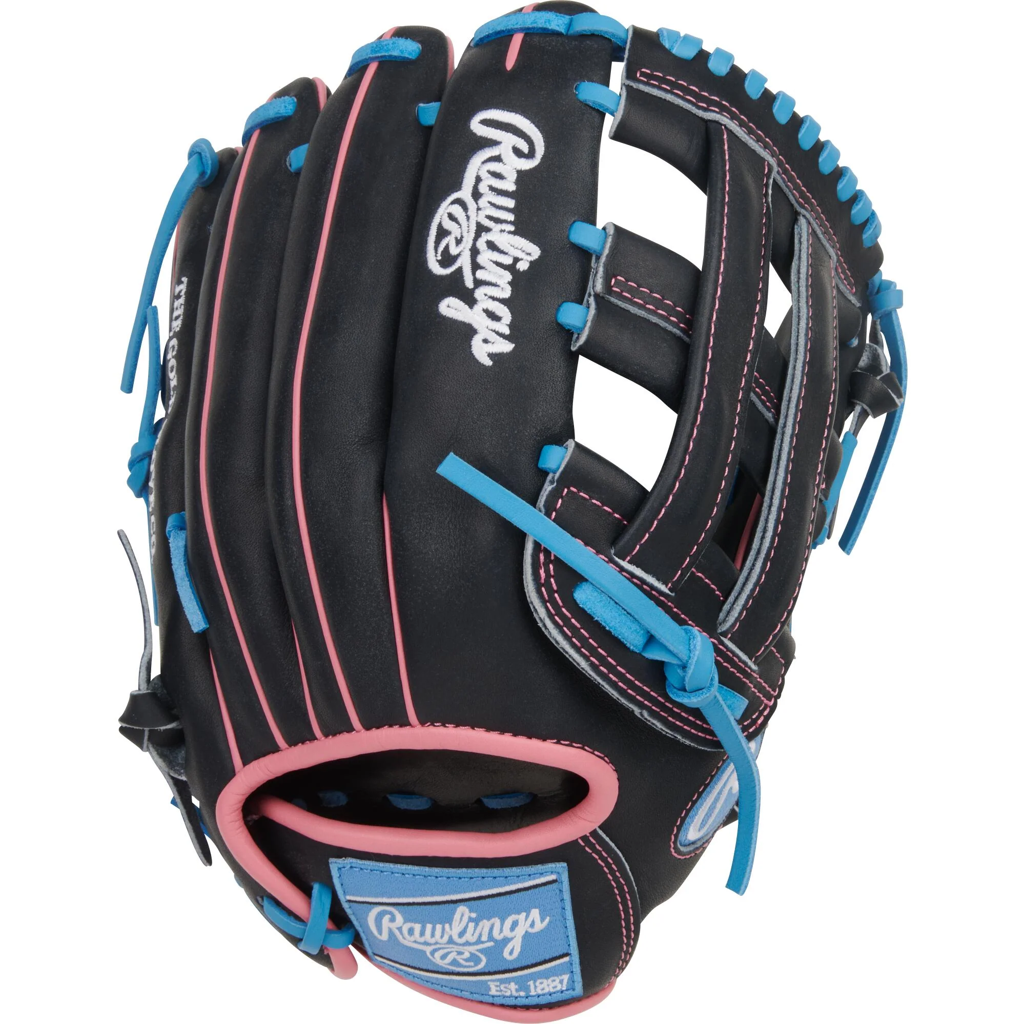 Rawlings Heart of the Hide 12.5" Baseball Glove - Black/Columbia Blue/Pink - Right Hand Throw