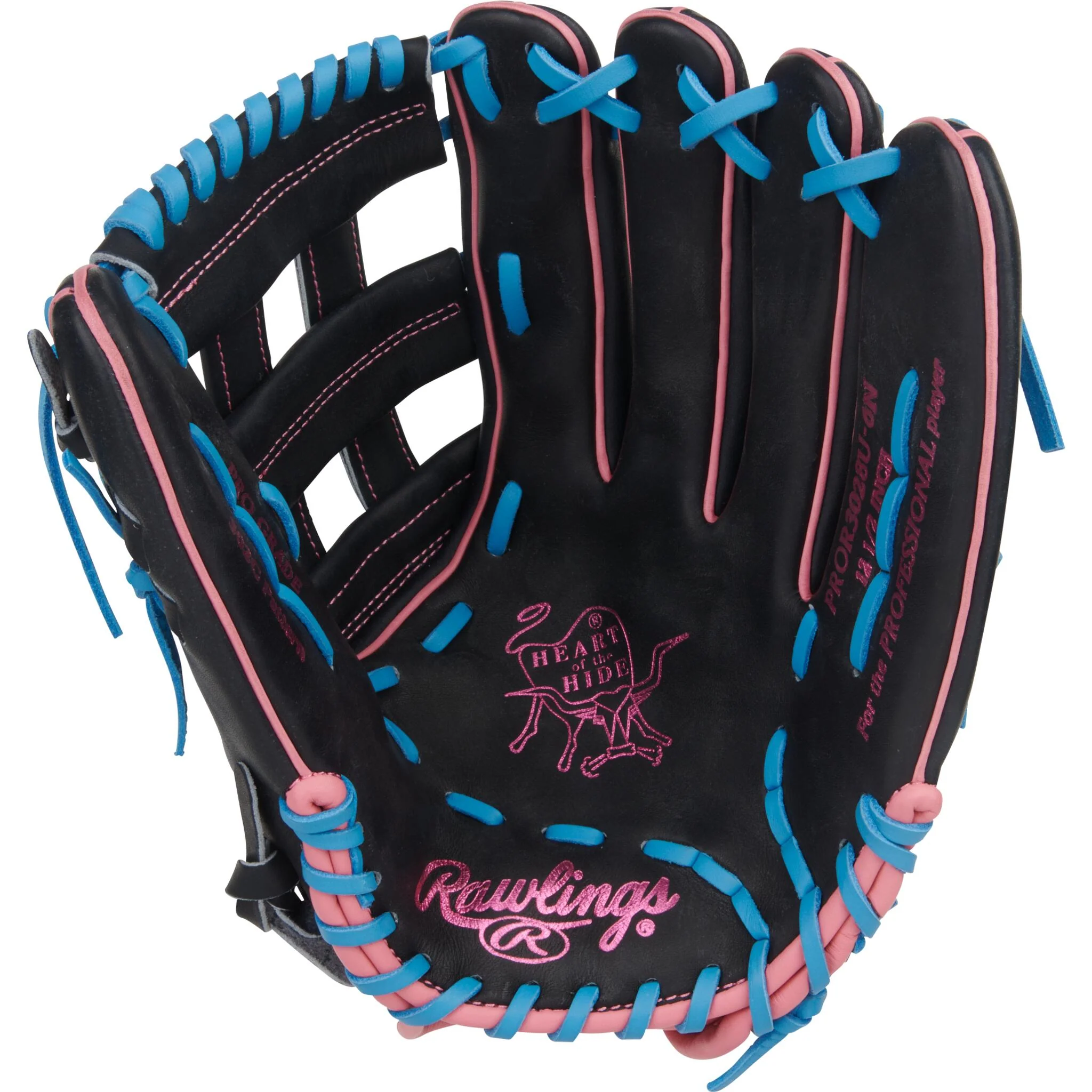 Rawlings Heart of the Hide 12.5" Baseball Glove - Black/Columbia Blue/Pink - Right Hand Throw - Image 2