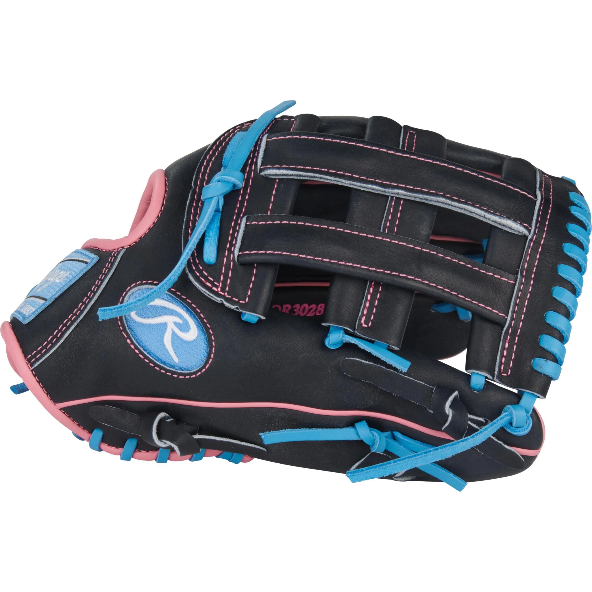 Rawlings Heart of the Hide 12.5" Baseball Glove - Black/Columbia Blue/Pink - Right Hand Throw - Image 3