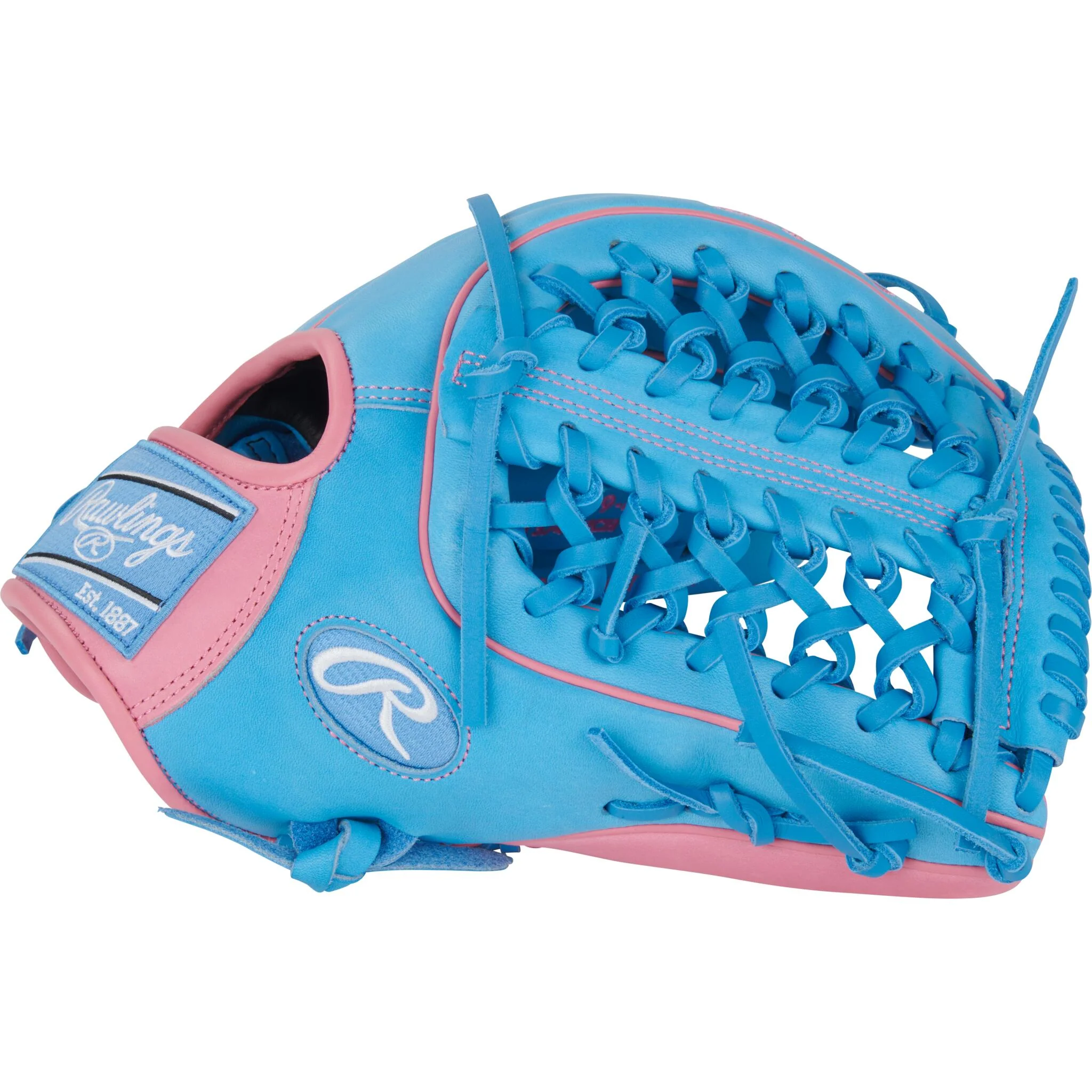 Rawlings Heart of the Hide 12.75" Baseball Glove - Columbia Blue/Pink - Right Hand Throw - Image 3