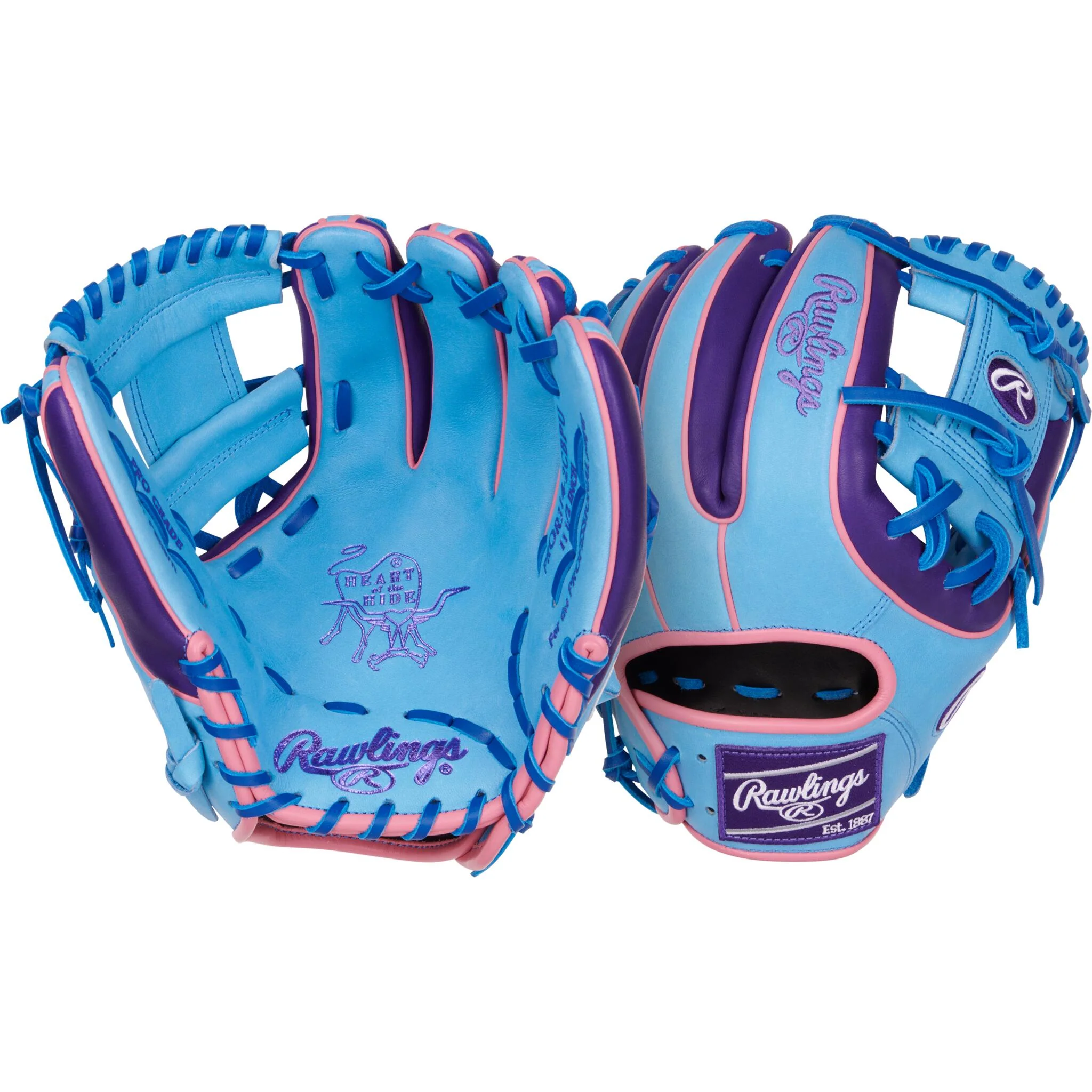 Rawlings Heart Of The Hide ColorSync 9.0 11.5" Baseball Glove - Columbia Blue/Purple (2025) - Image 5