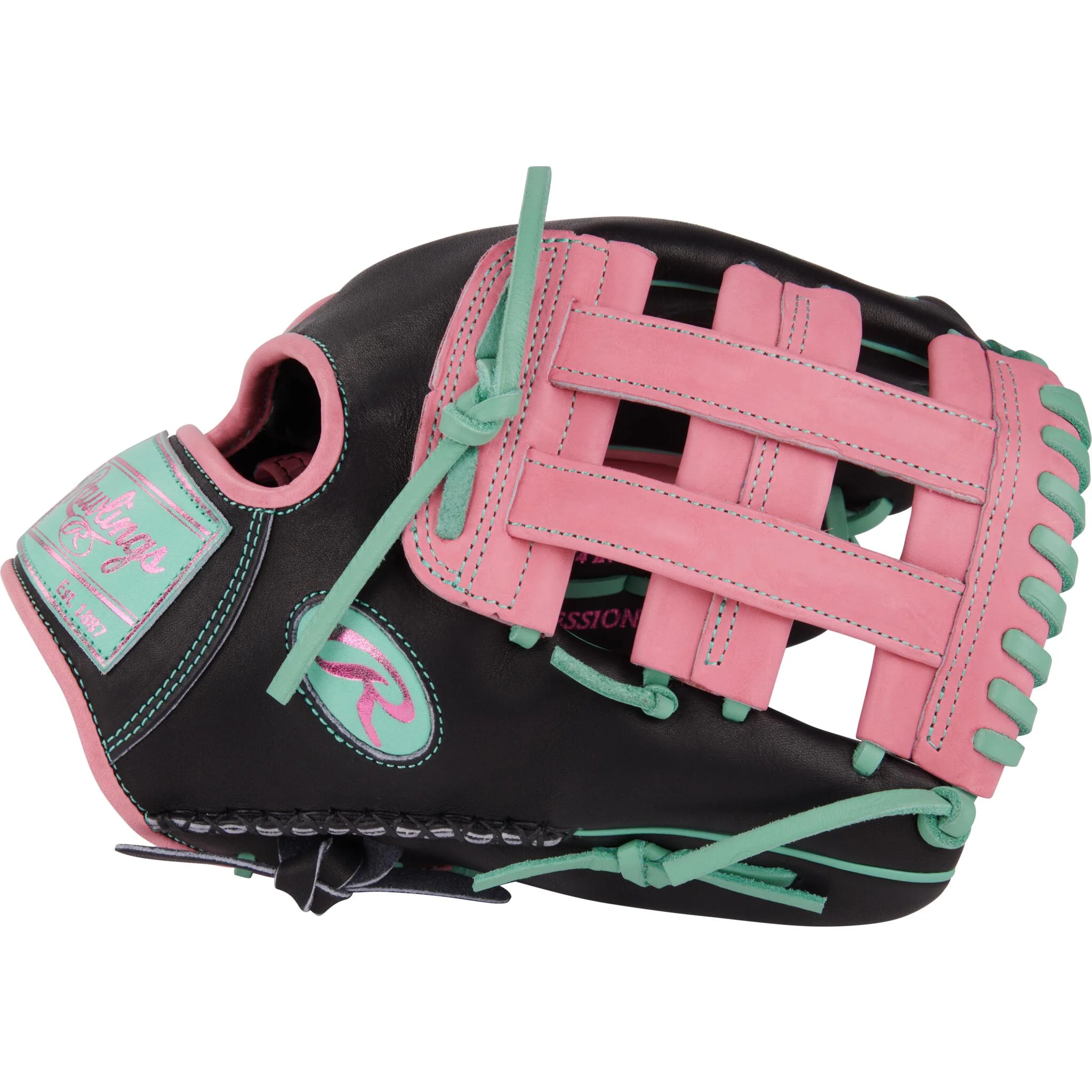 Rawlings Heart of the Hide ColorSync 9.0 12.25" Baseball Glove - Black/Teal/Pink (2025) - Image 4