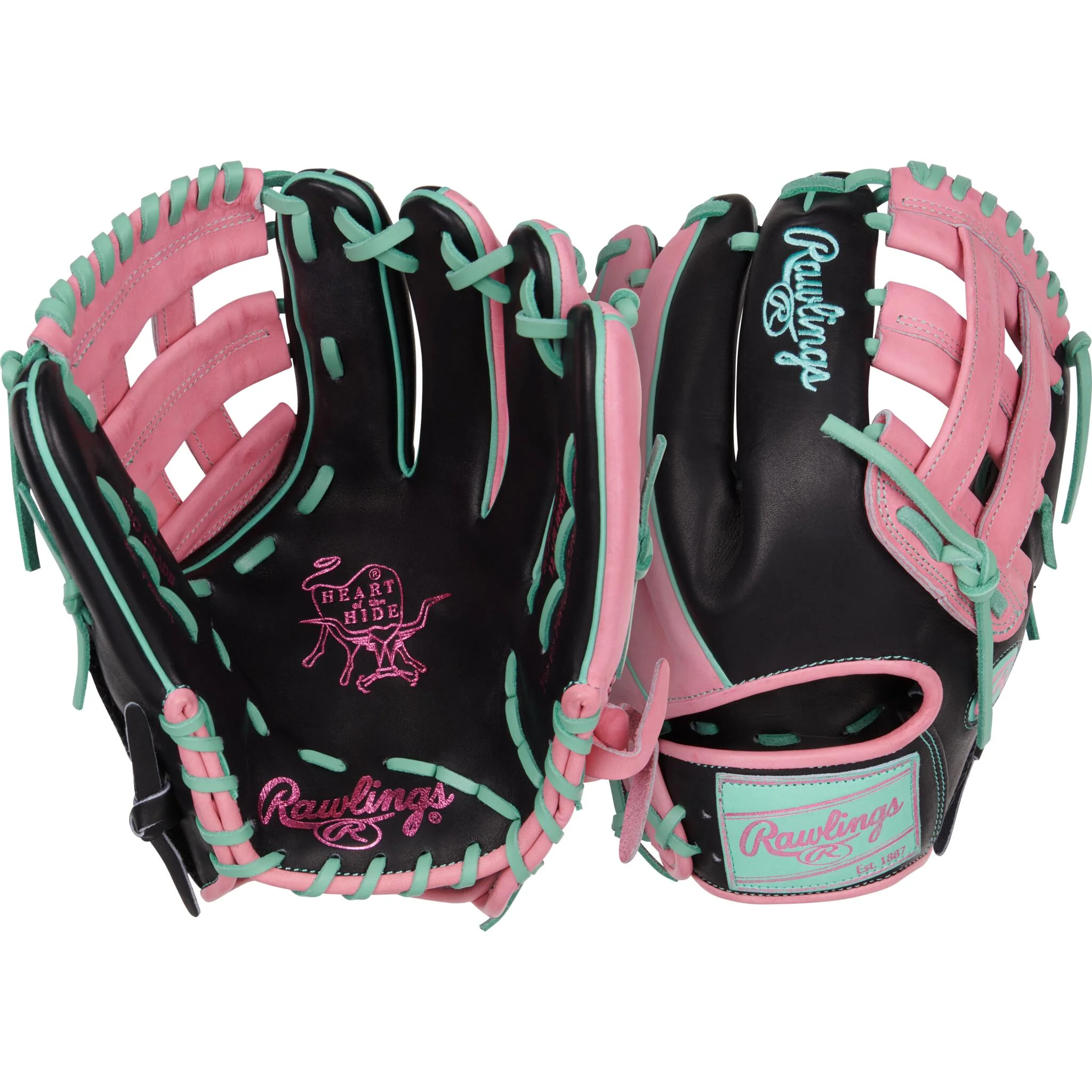 Rawlings Heart of the Hide ColorSync 9.0 12.25" Baseball Glove - Black/Teal/Pink (2025) - Image 5