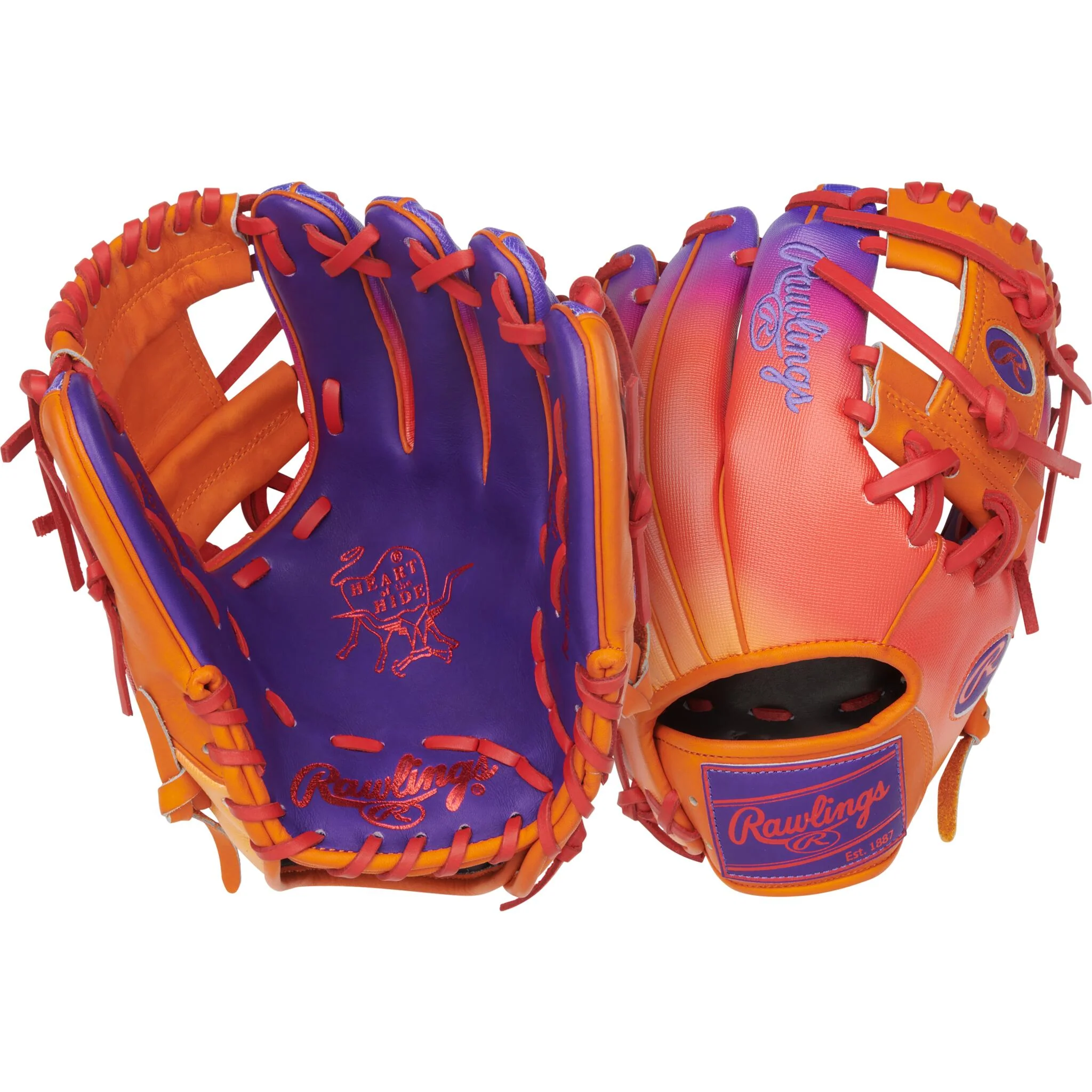 Rawlings Heart of the Hide Funburst Series 11.5" Baseball Glove - Source Exclusive Orange/Purple (2025) - Image 3