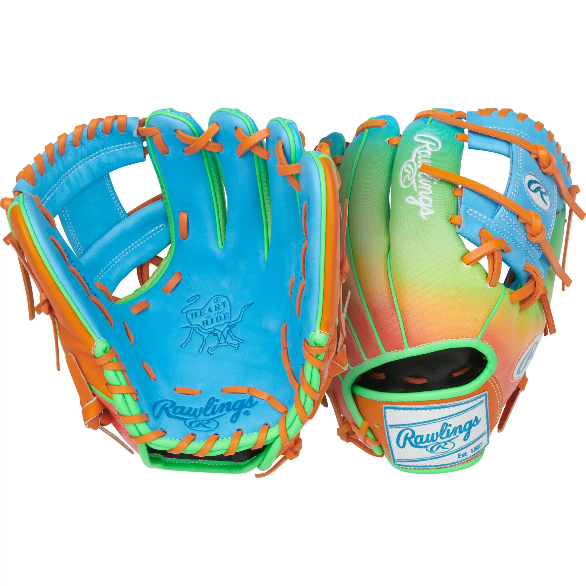 Rawlings Heart of the Hide Funburst Series 11.5" Baseball Glove - Source Exclusive Green/Blue (2025) - Image 3