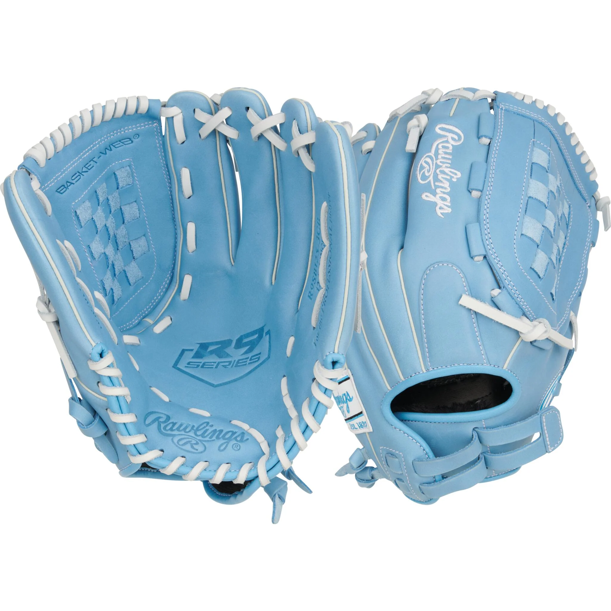 Rawlings R9 Series 12.5" Youth Fastpitch Softball Glove - Carolina Blue - Right Hand Throw - Image 3