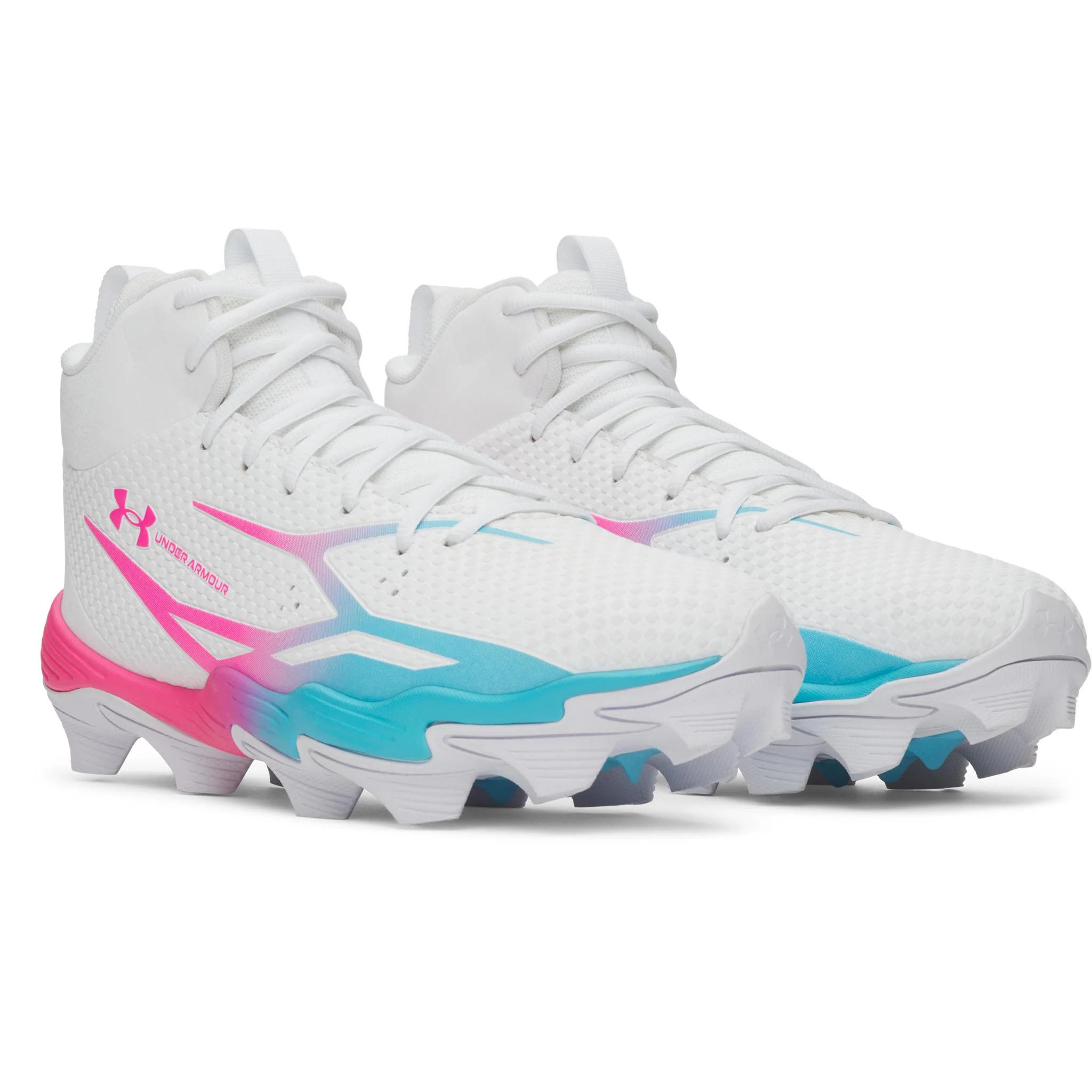 Under Armour Spotlight Hammer Men's Football Cleats - White/Blue/Pink - Image 3
